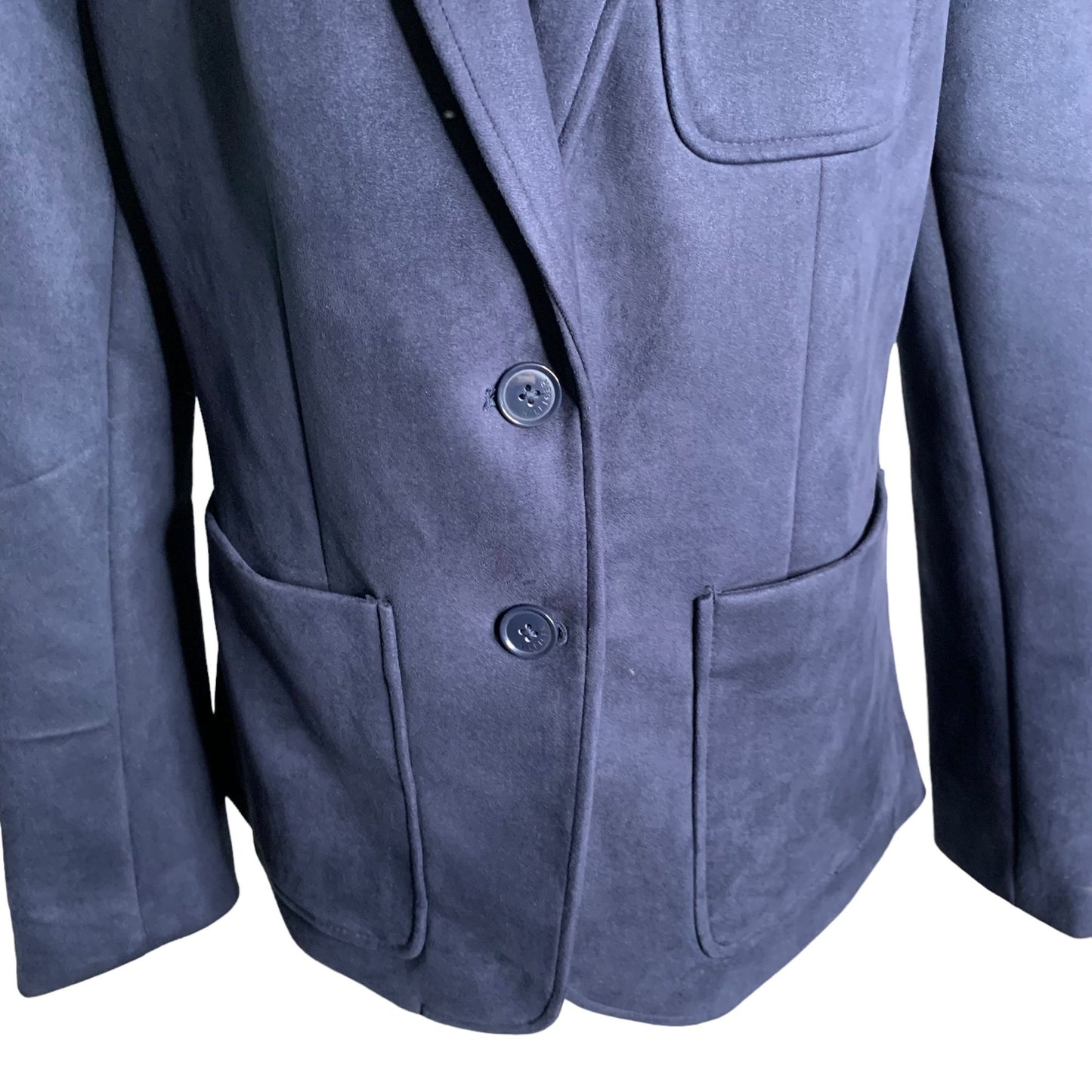 Tommy Hilfiger Faux Suede Blazer Jacket M Blue Lined Pockets Buttons Notch