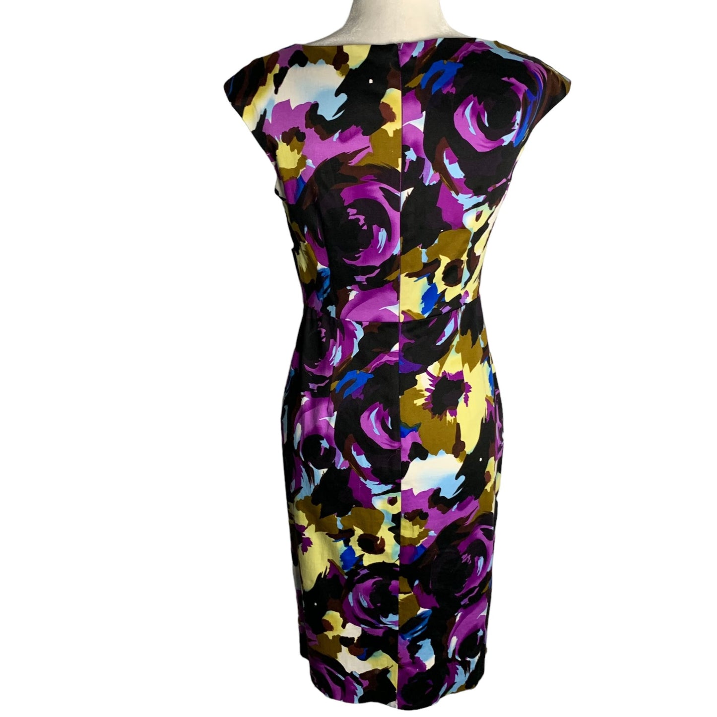Donna Ricco Sleeveless Sheath Dress 4 Black Floral Zip V Neck Partially Lined