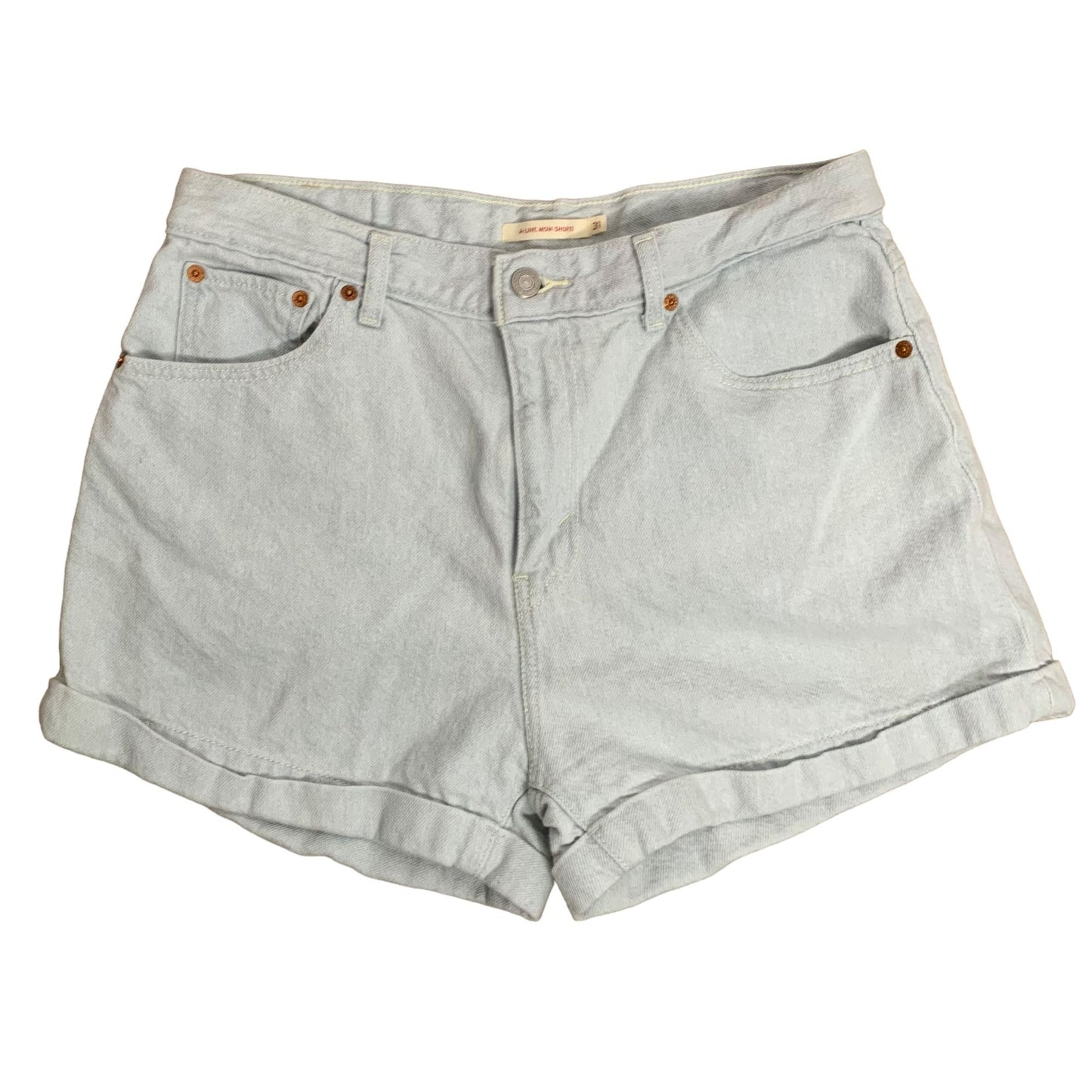 Levi's Denim A Line Mom Shorts 31 Light Wash Cuffed 5 Pocket Button Zip Cotton