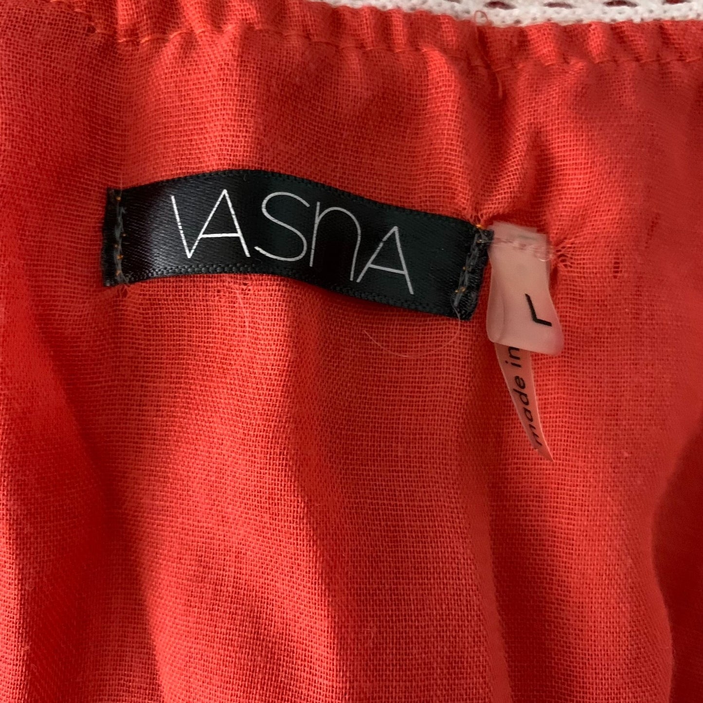 Vasna Fit N Flare Cotton Lace Dress L Coral Orange V Neck Lined Boho Knee Length