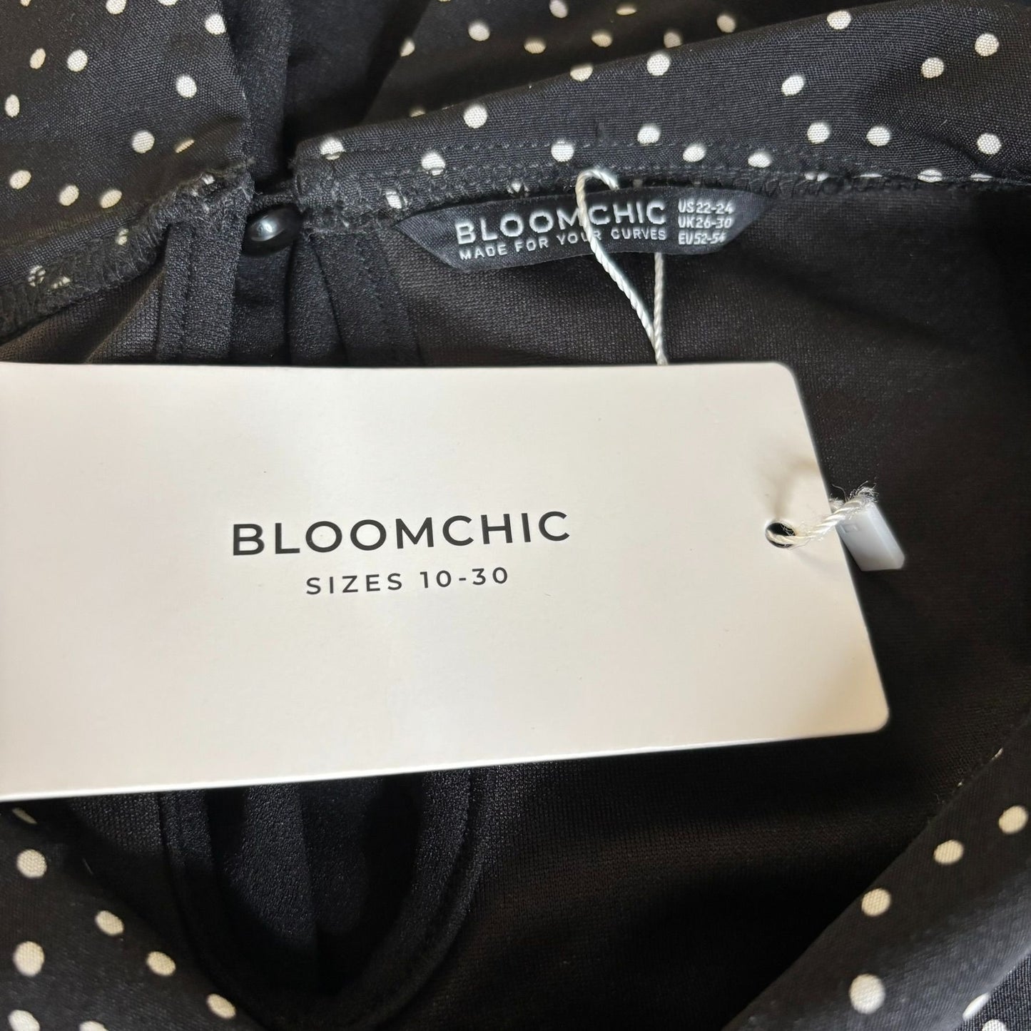 BloomChic Midi Dress Polka Dot Sleeves Size 22 24 Black Elastic Waist Pockets