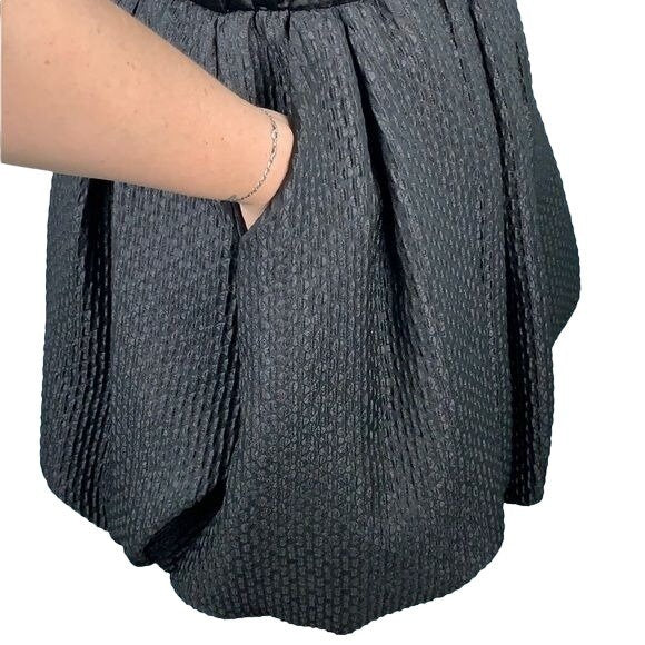Loveit Sleeveless Mini Bubble Dress 6 Black Wool Blend Pockets Pleated Lined