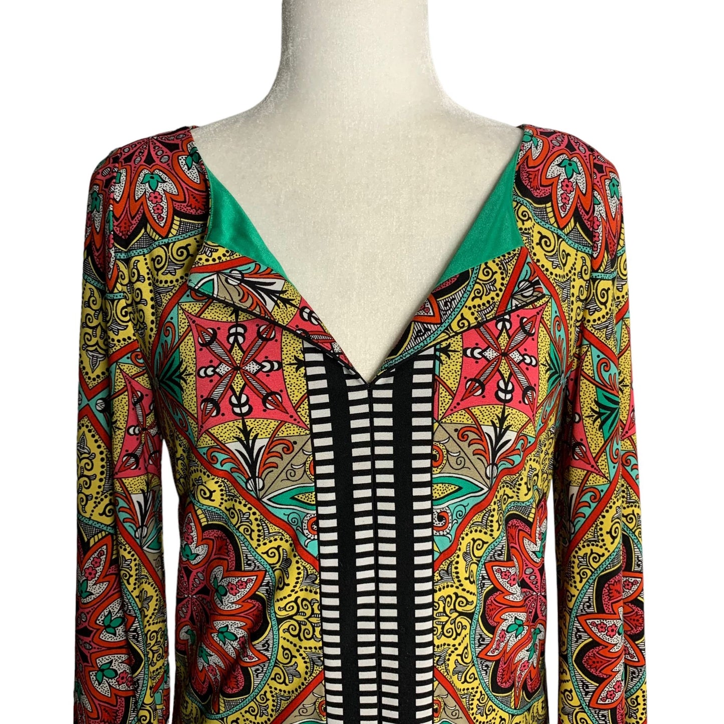 Laundry by Shelli Segal 3/4 Sleeve Shift Dress 8 Multicolored V Neck Lined
