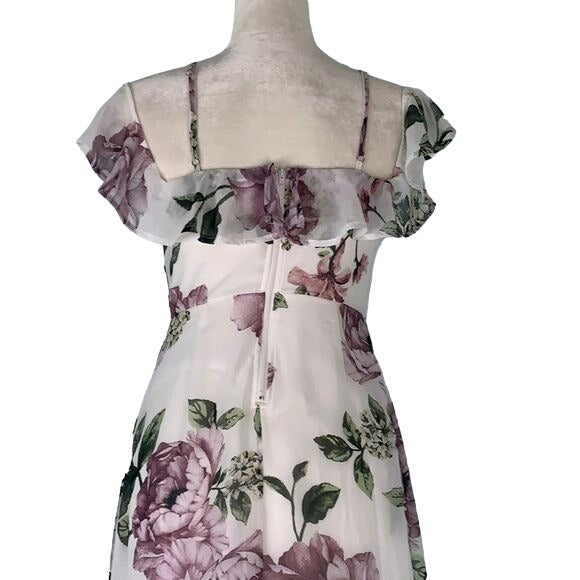 Trac Floral Off the Shoulder Maxi Dress S White Floral Zip Lined Adjustable