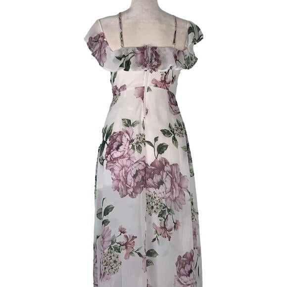 Trac Floral Off the Shoulder Maxi Dress S White Floral Zip Lined Adjustable