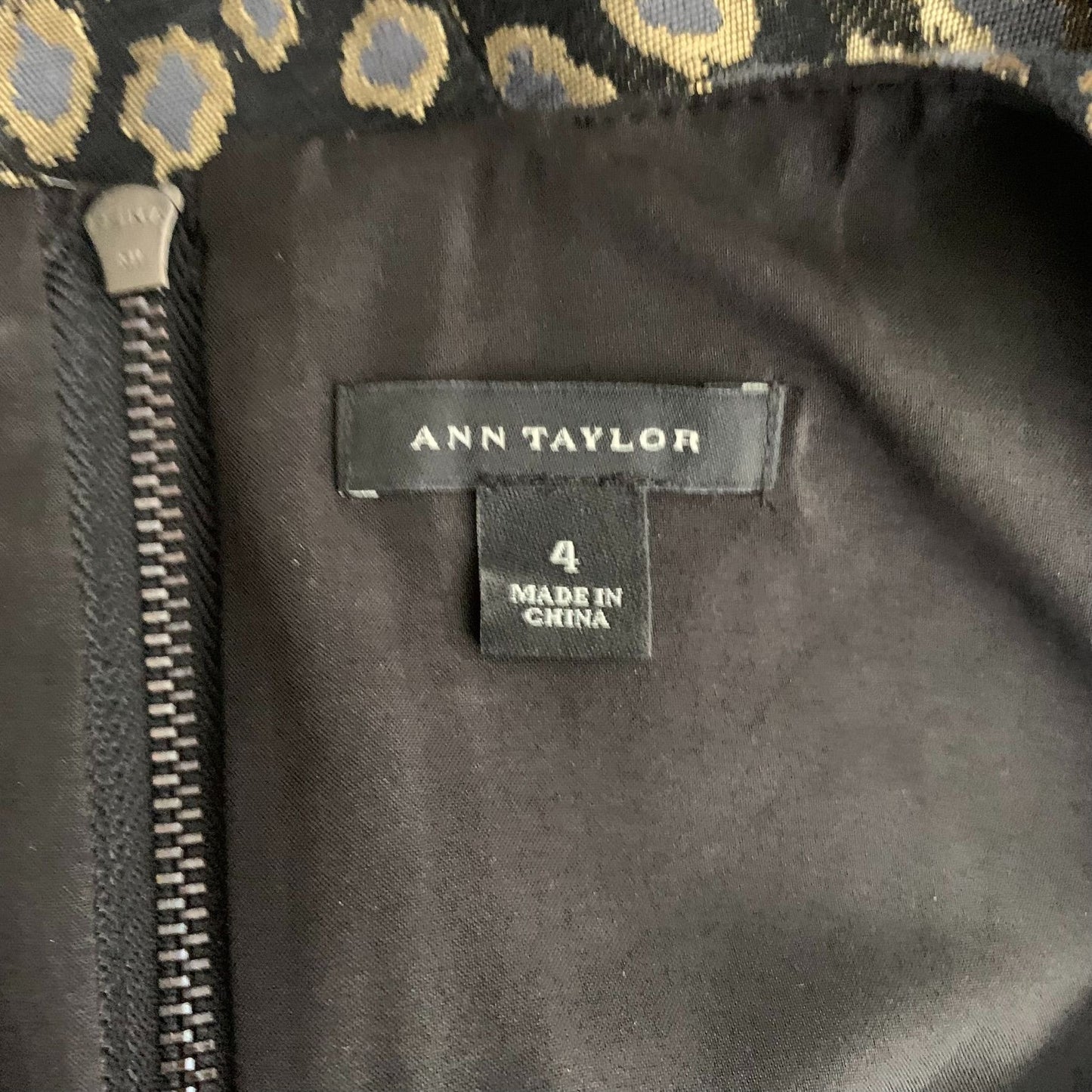 Ann Taylor Sleeveless Sheath Dress 4 Black Metallic Animal Print Zipper Lined