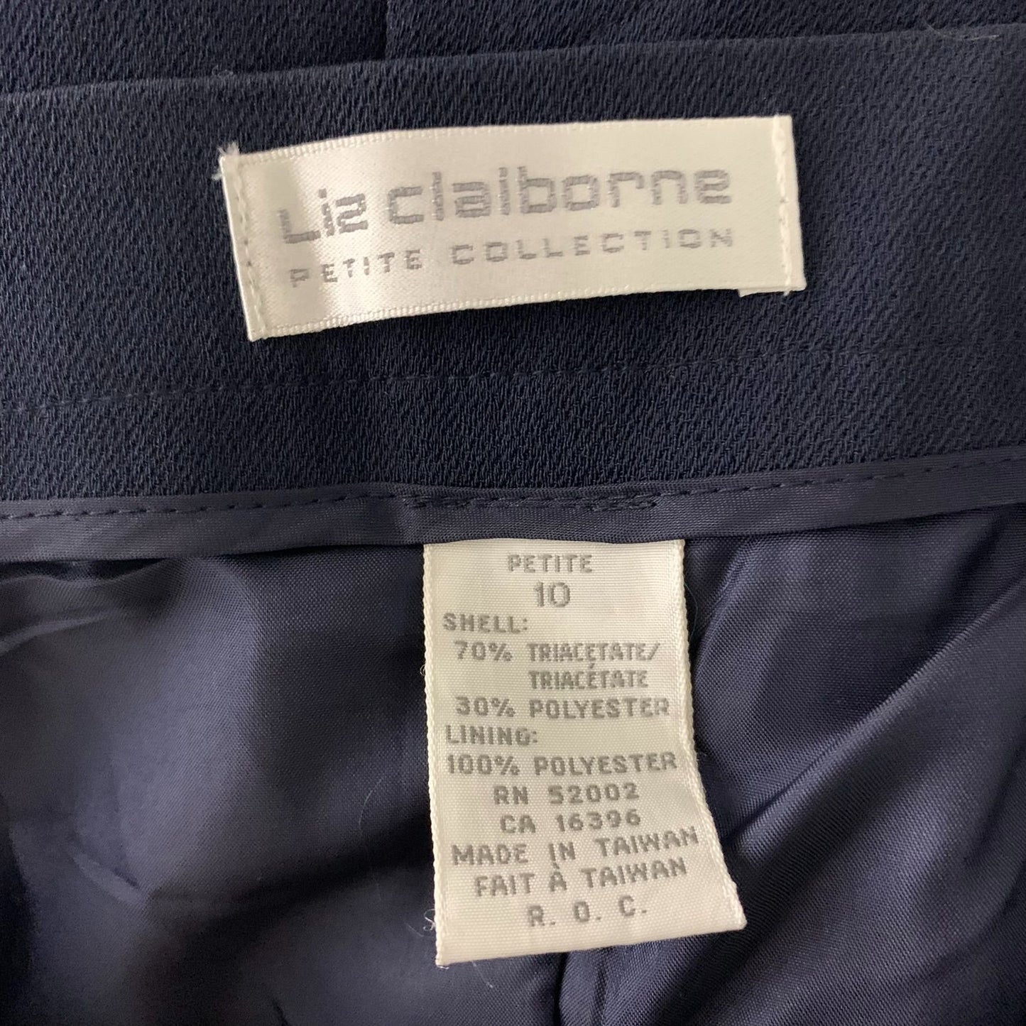Vintage Liz Claiborne Pleated Pencil Skirt 10P Navy Blue Pockets Lined Button
