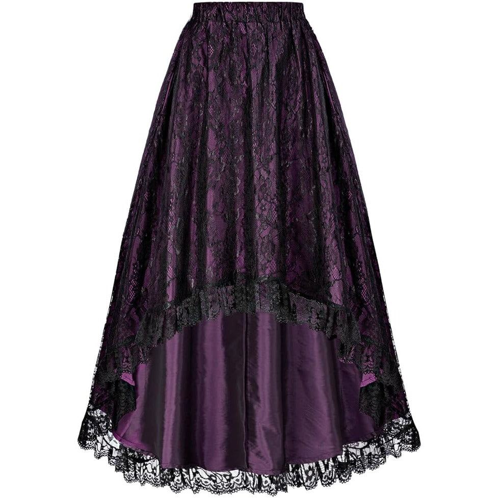 Renaissance Steampunk Goth Swing Skirt Purple Large Lace High Low Pockets