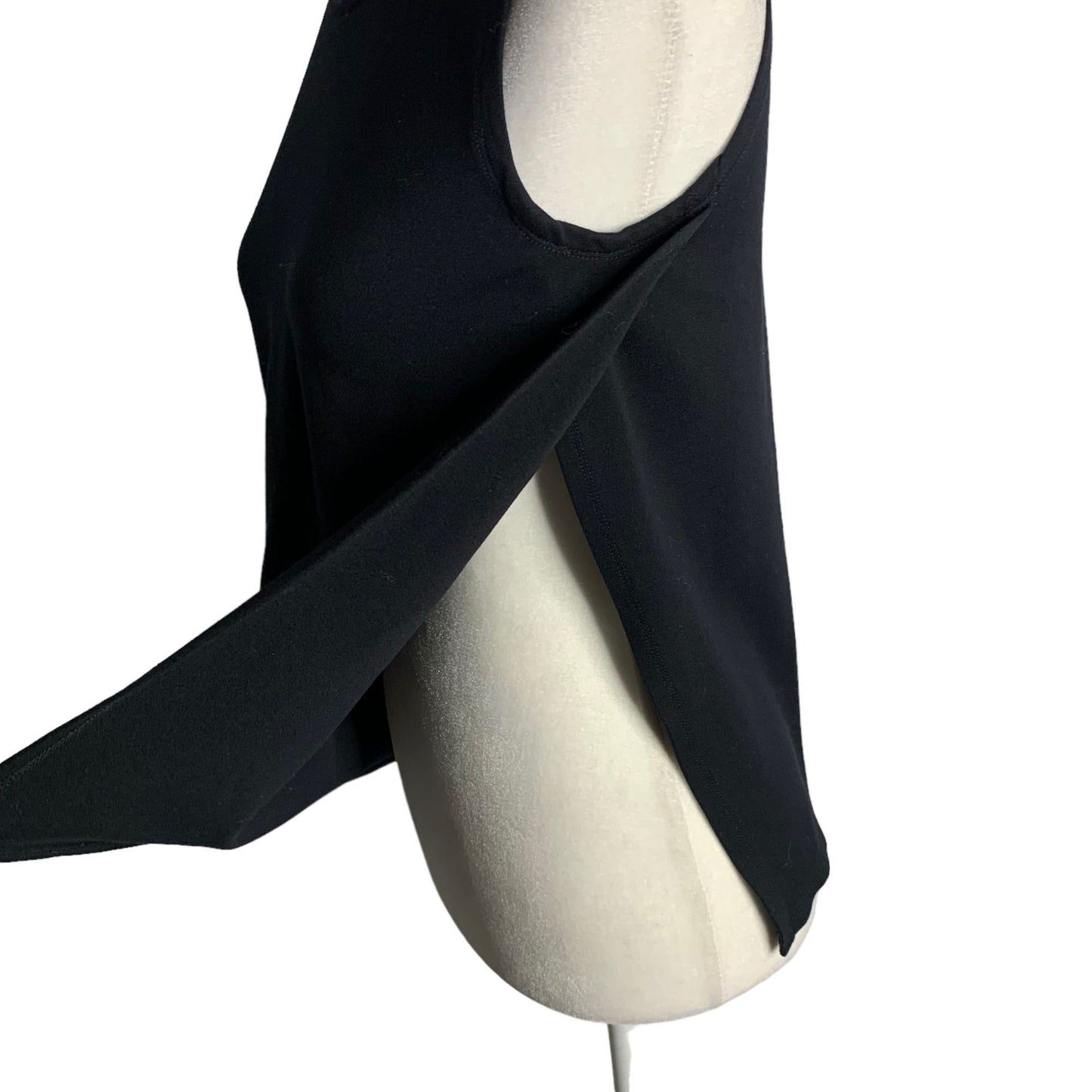 Open Side Athletic Tank Top S Black Sleeveless Round Neck Stretch Knit Wrap