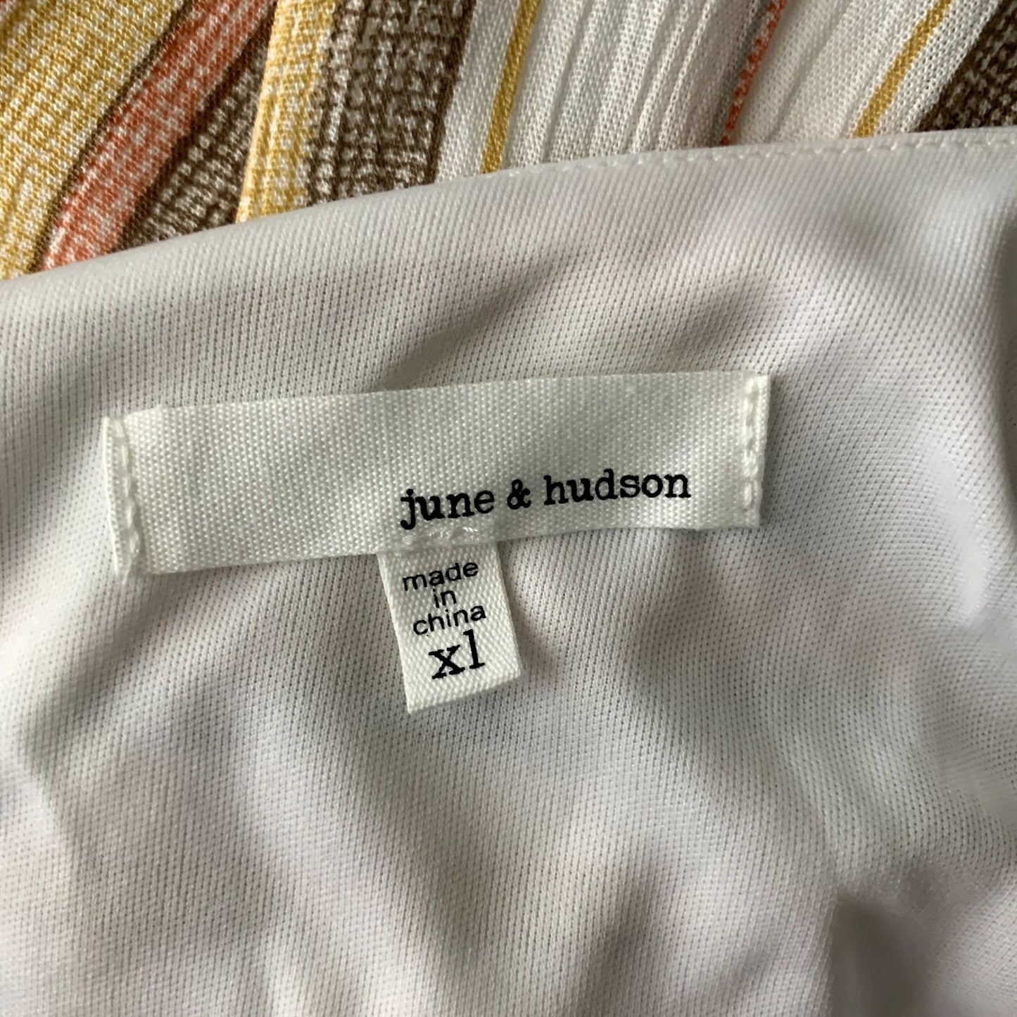 June & Hudson Off the Shoulder Dress XL Multicolored Stripes Lined Tie Bust Zip