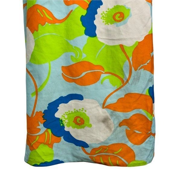 Vintage 60s Psychedelic Maxi Dress L Blue Green Floral Split V Neck Metal Zip