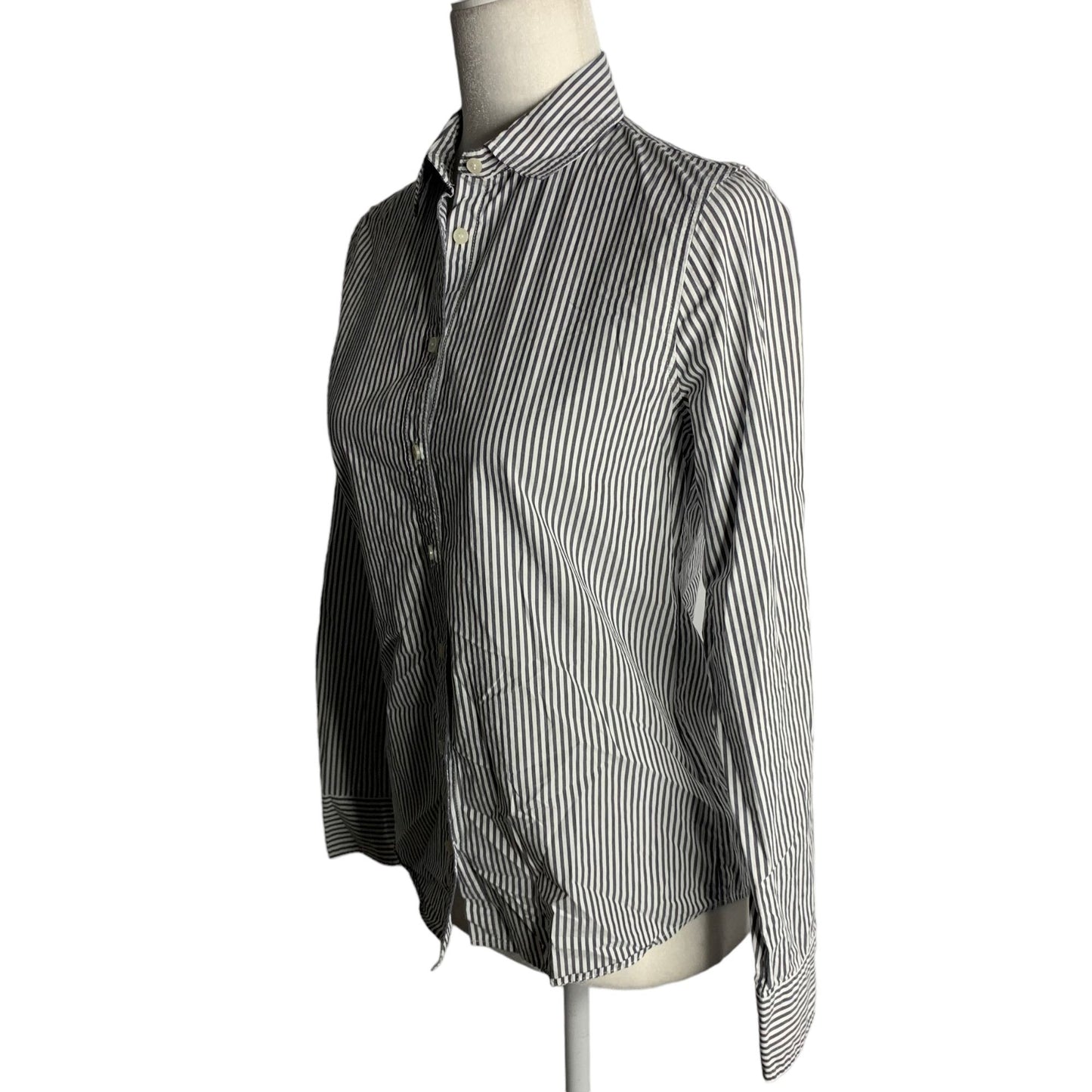 Button Up Long Sleeve Dress Shirt S White Grey Stripes Collar Career Wear