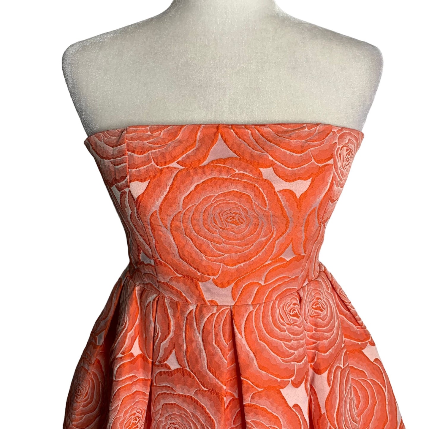 Rubber Ducky Floral Rose Ball Gown M Coral Orange Strapless High Low Zipper