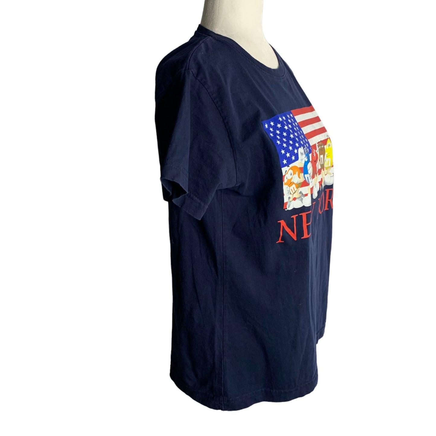M&Ms New York Crewneck T Shirt L Blue Short Sleeves Snack Tee American Flag