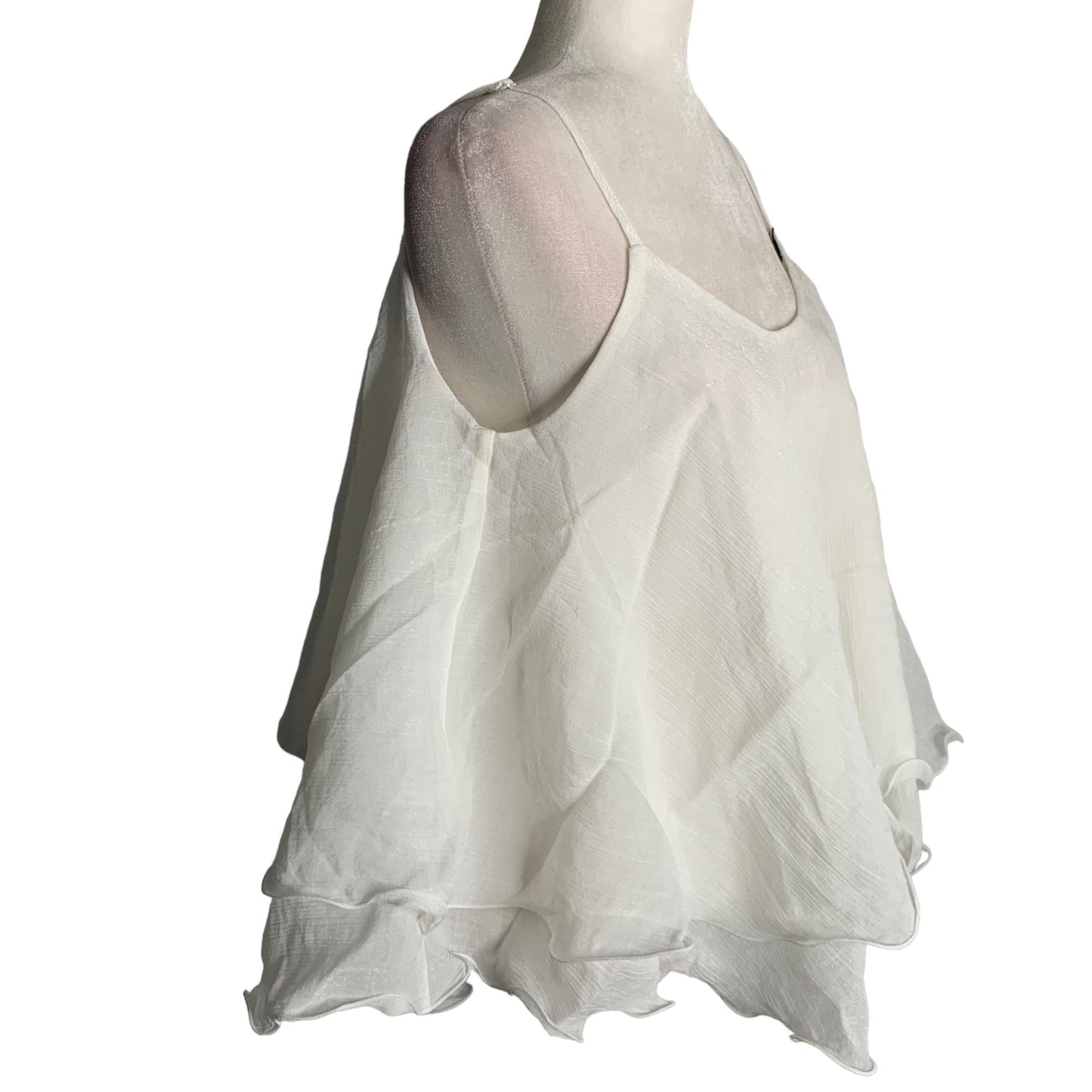 Sheer Flowy Butterfly Tank Top M White Adjustable Straps Romantic Layers NEW