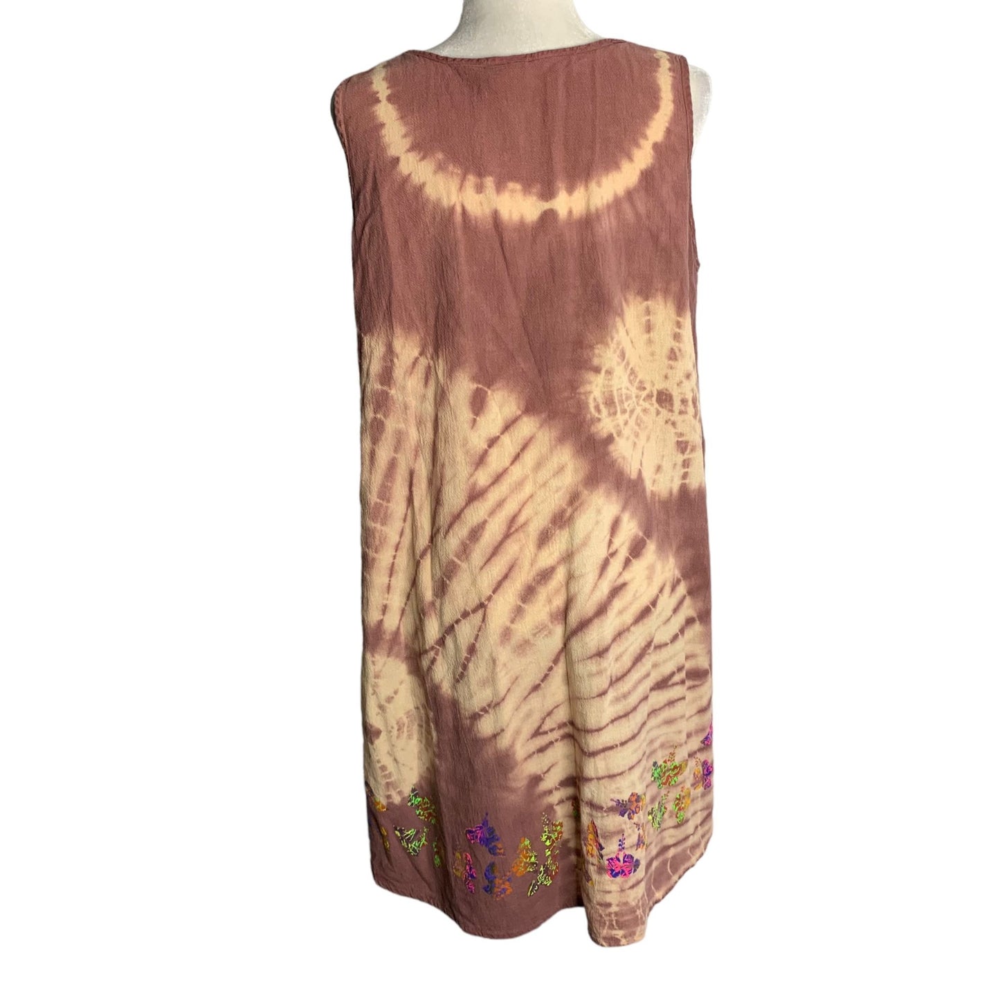 Vintage Cabo Mexico Sun Dress Cover Up M Mauve Tie Dye Sleeveless Round Neck