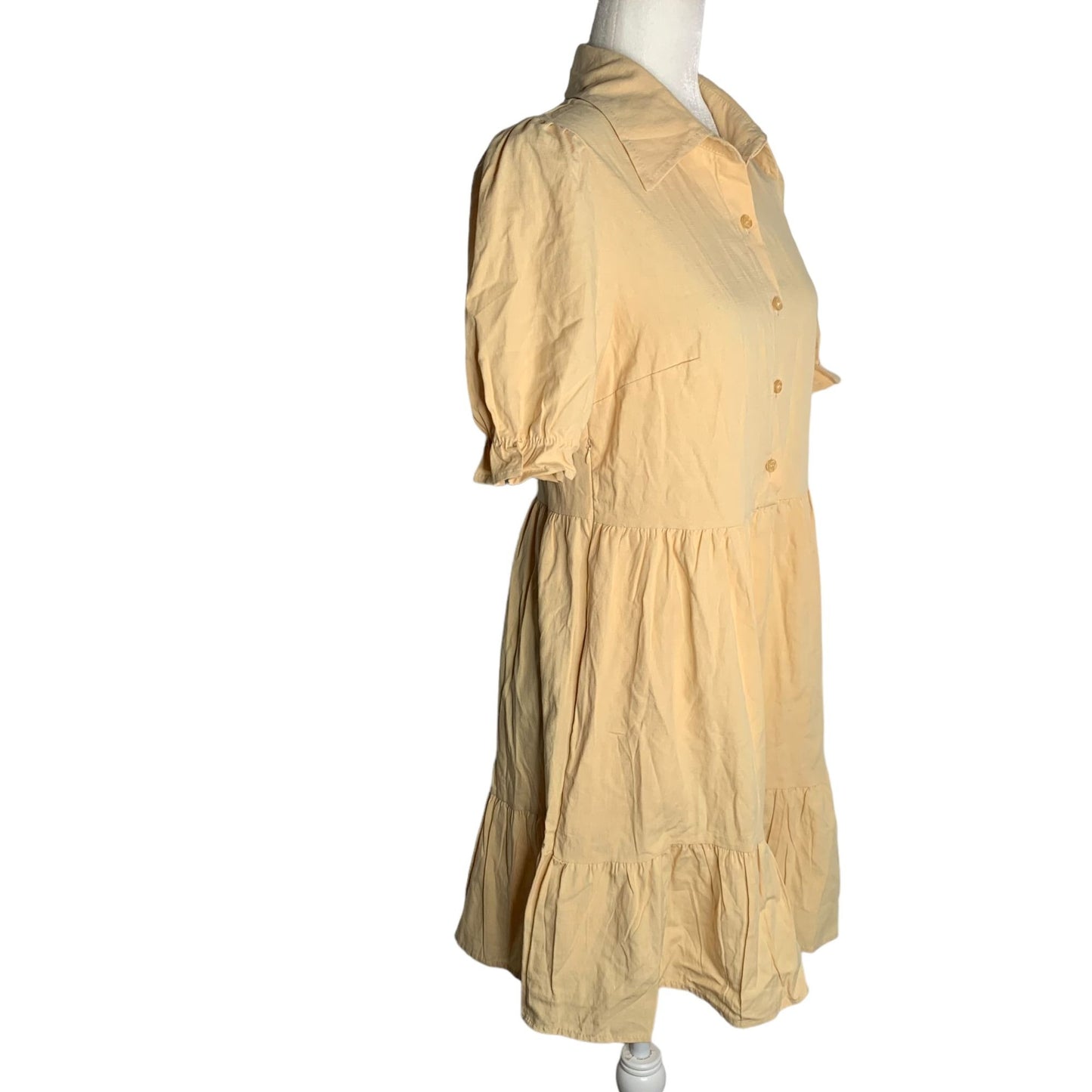 Roylamp Short Sleeve Ruffle Shirt Dress S Yellow Buttons Pockets Side Zipper NEW