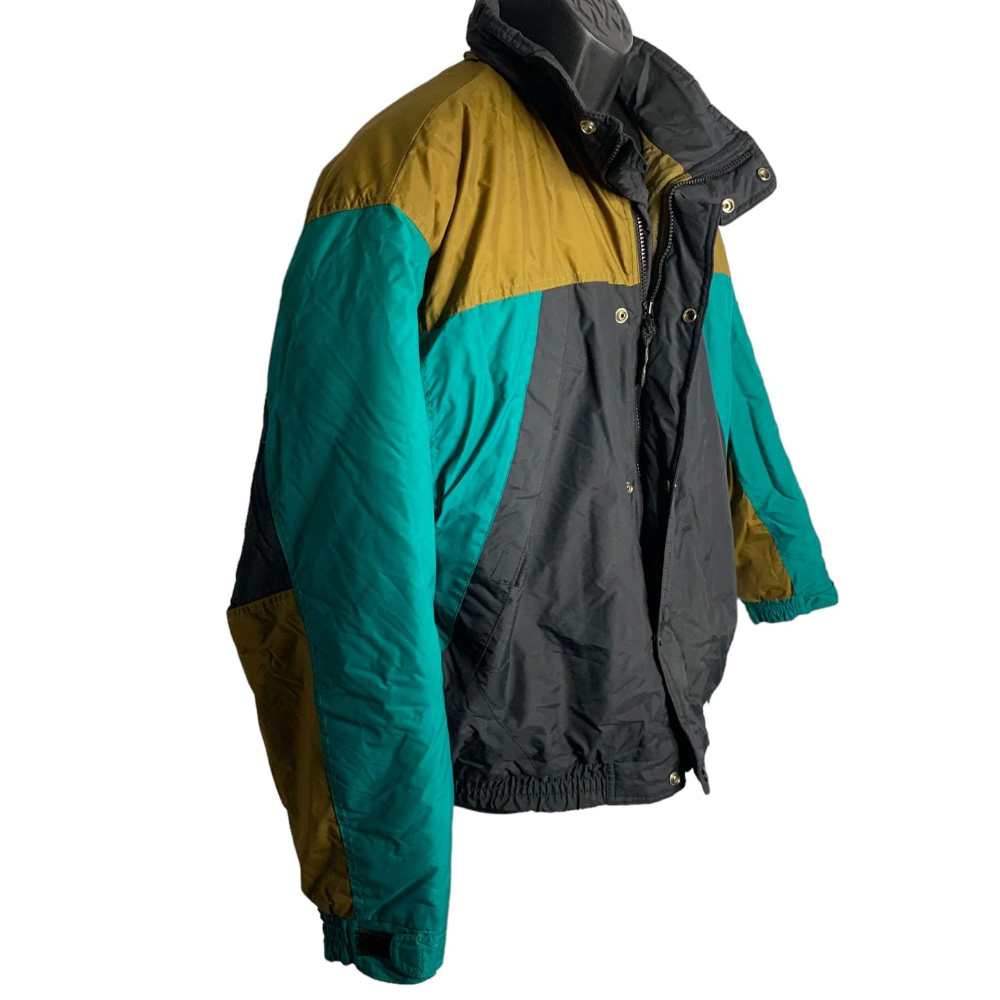 Vintage McGregor Ski Snow Jacket XL Black Zip Snaps Hood Pockets Elastic Waist