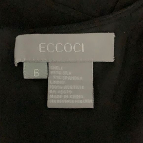 Eccoci Black Silk Sleeveless Sheath Dress 6 Black Lined Zip Scoop Neck Midi