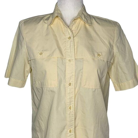 Vintage 90s Country Suburbans Button Up Shirt S Yellow Pockets Short Sleeves