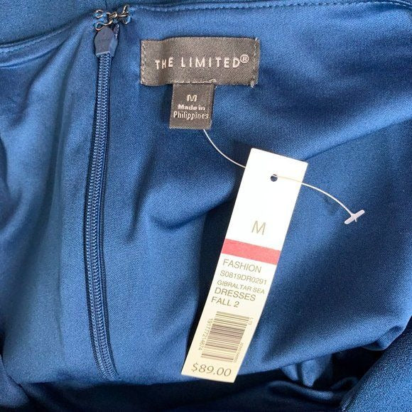 Limited Gibraltar Sea Asymmetrical Dress M Teal Blue Sleeveless Lined Sheath