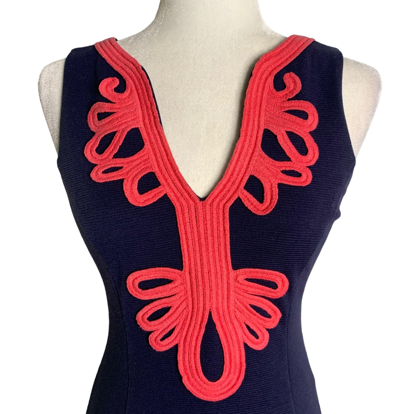 Lilly Pulitzer Janice Shift Dress XS Navy Blue Coral Sleeveless Lined Zipper