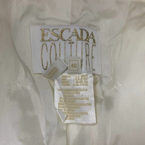 Vintage 90s Escada Couture Embroidered Blazer 8 Cream Buttons Pockets Lined Lace