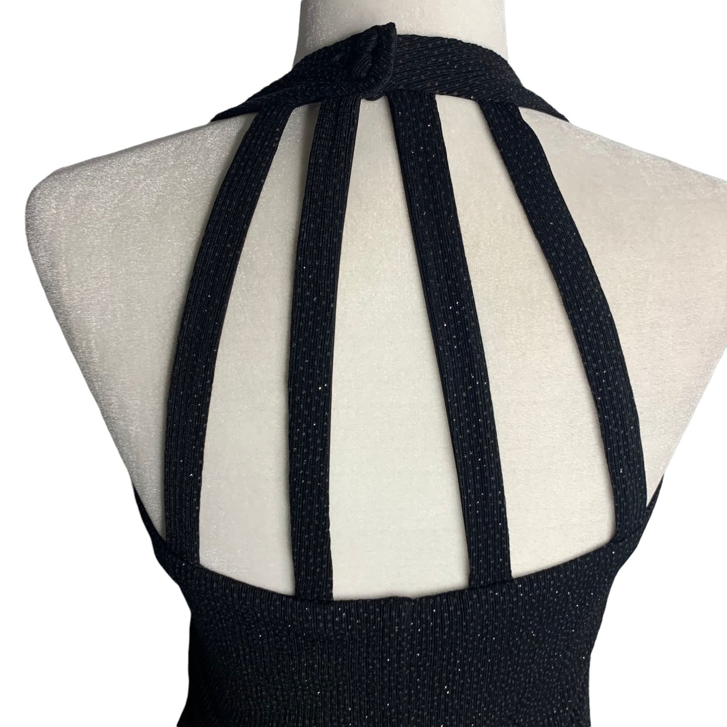 Vintage Y2K Xscape Cropped Halter Top S Black Metallic Button Neck Lined