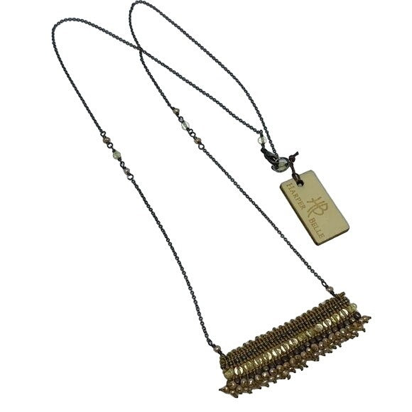 Harper Belle Macrame Citrine Pearl Necklace 20 in Chain Storage Bag NEW