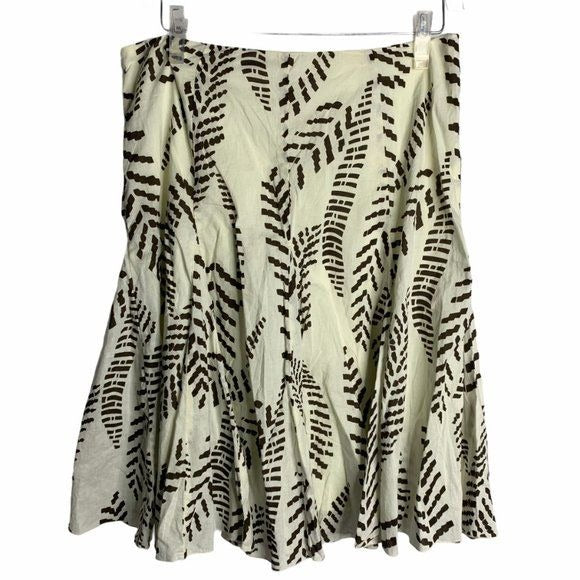 Cato Feather Print Knee Length Full Skirt 12 Cream Side Zip Lined Pleated