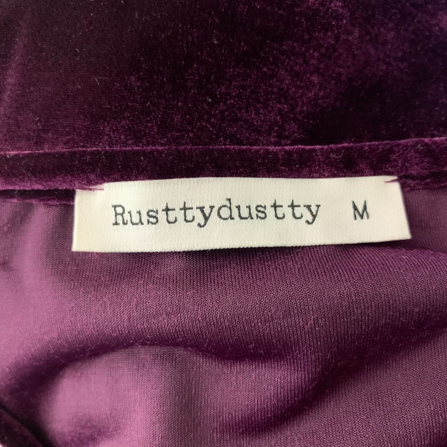 RusttyDustty Velvet Shift Dress M Purple V Neck Embroidered Long Sleeves