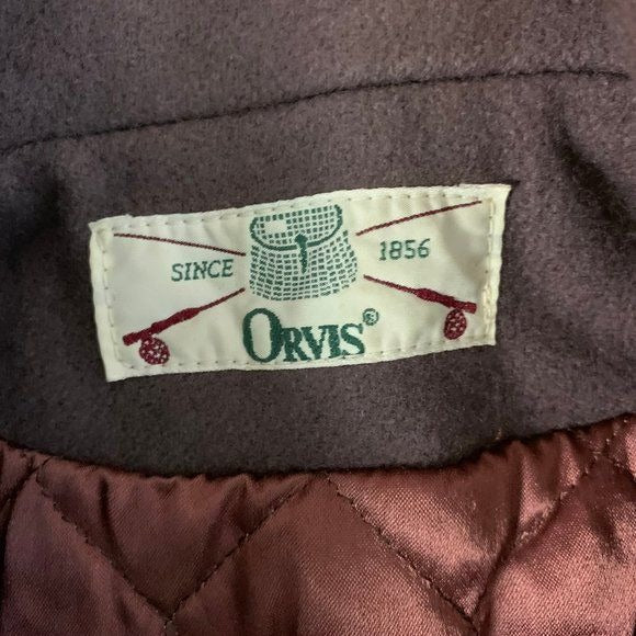 Vintage 80s Orvis Wool Pea Coat S Taupe Brown Quilted Lining Buttons Pockets