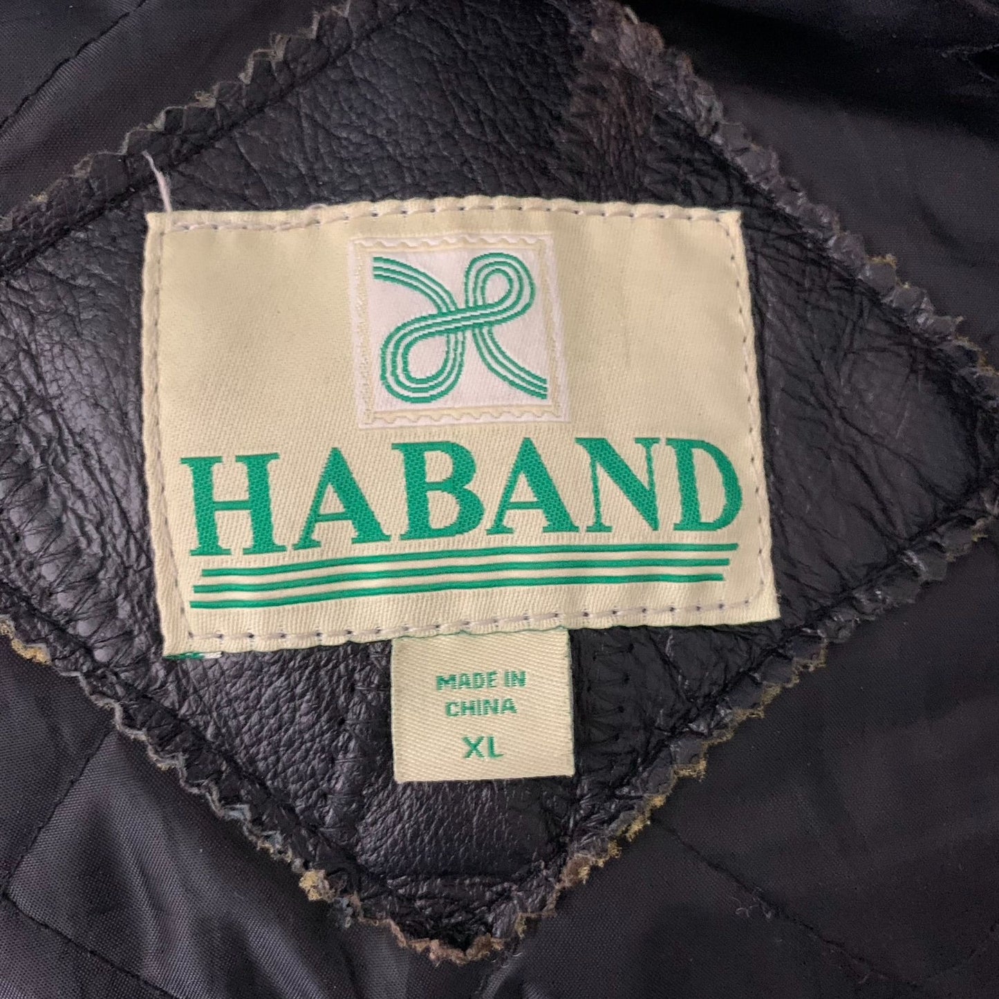 Vintage 80s Haband Patchwork Leather Jacket XL Black Bomber Zip Pockets Lined