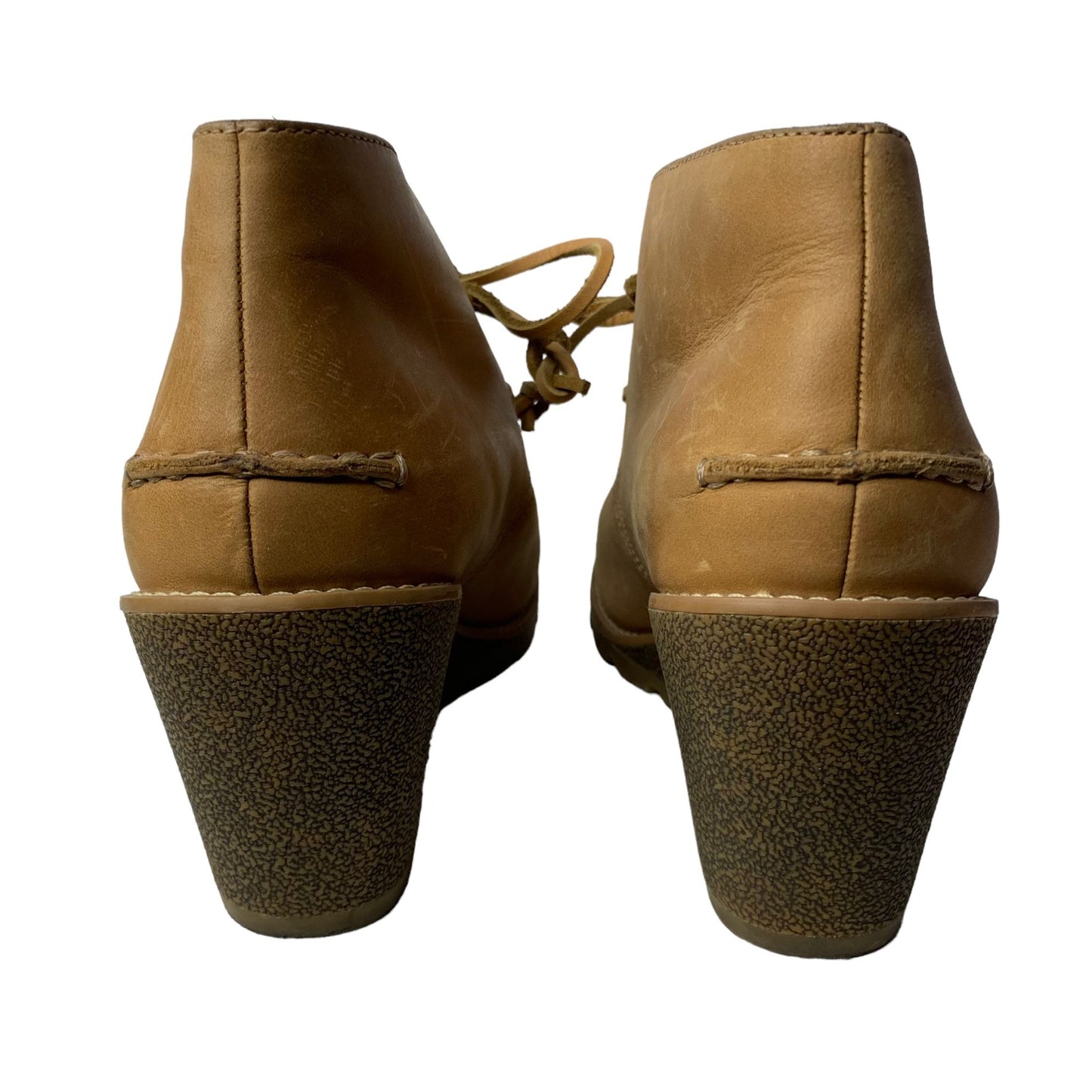 Sperry Harlow Burnished Leather Wedge Boots 8M Brown Tie Front Booties Pumps
