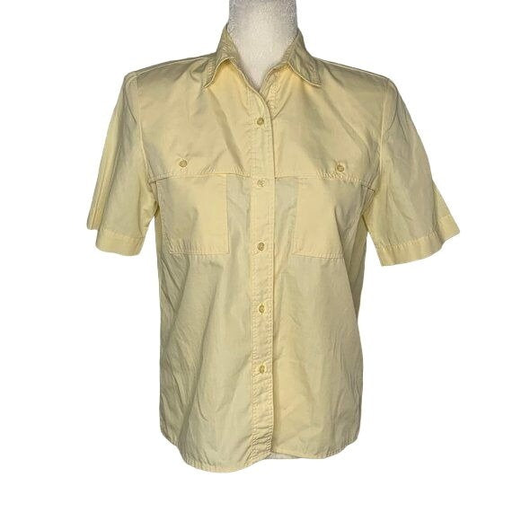 Vintage 90s Country Suburbans Button Up Shirt S Yellow Pockets Short Sleeves