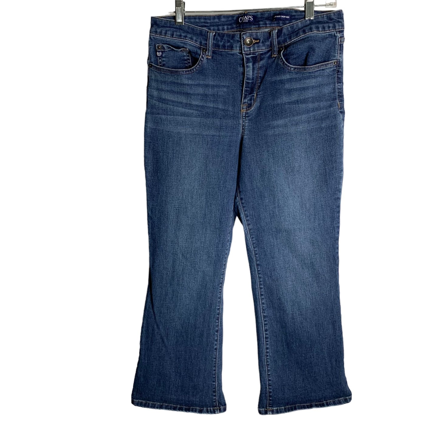 Chaps Mid Rise Crop Kick Denim Jeans 12 Med Wash Stretch Belt Loops Button Zip
