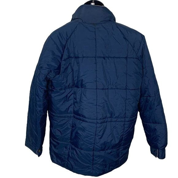 Vintage 80s Outergear Reversible Puffer Jacket L Blue White Hood Zip Pockets