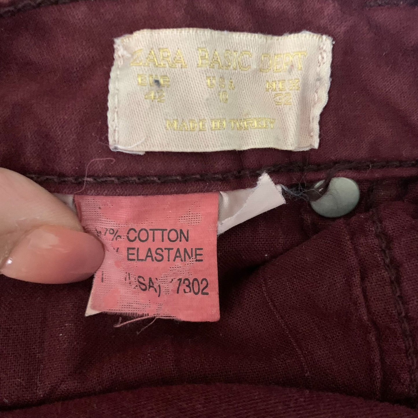 Zara Basics Ankle Zip Skinny Jeans 10 Maroon Red Jeggings Pockets Mid Rise