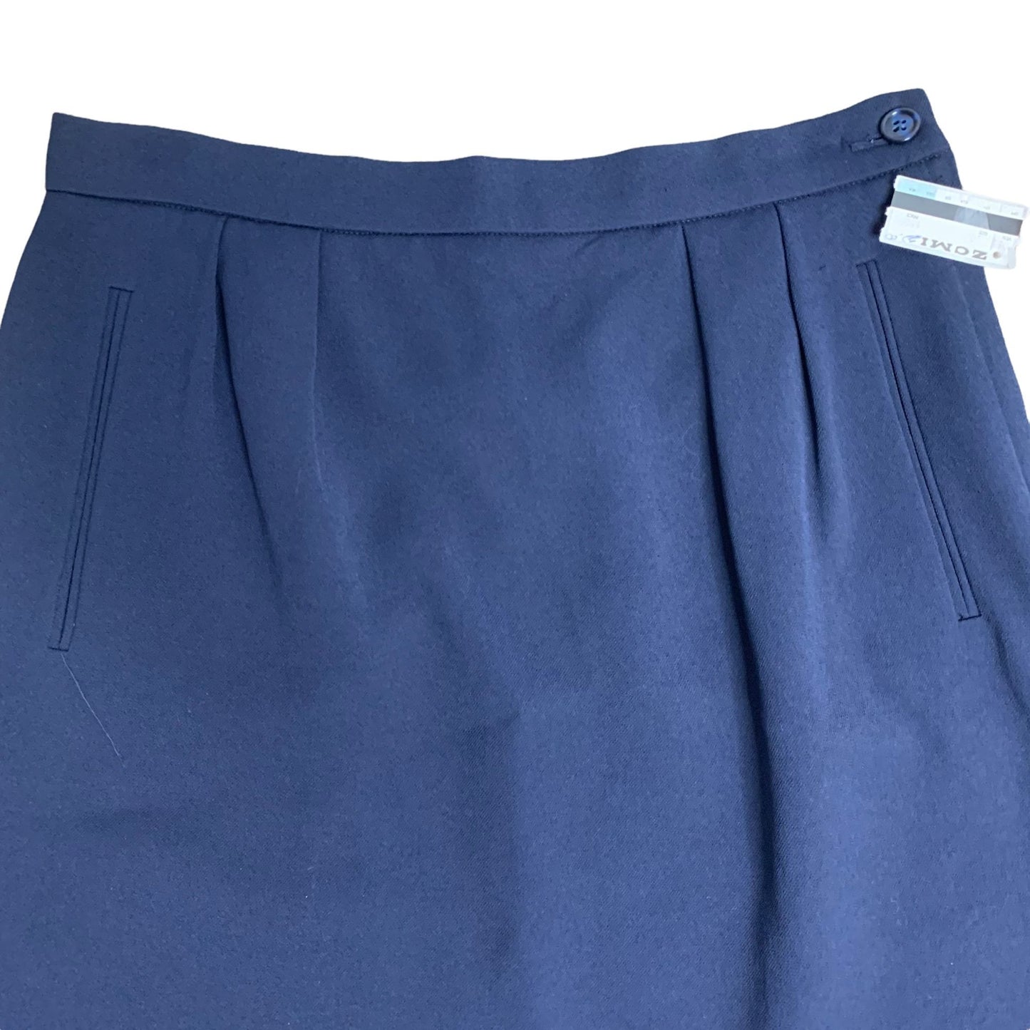 Vintage Liz Claiborne Pleated Pencil Skirt 10P Navy Blue Pockets Lined Button
