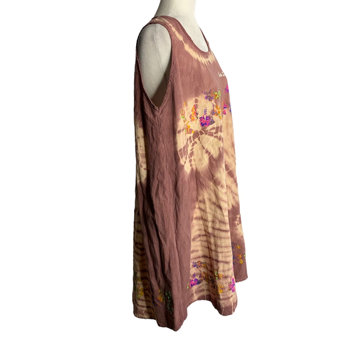 Vintage Cabo Mexico Sun Dress Cover Up M Mauve Tie Dye Sleeveless Round Neck