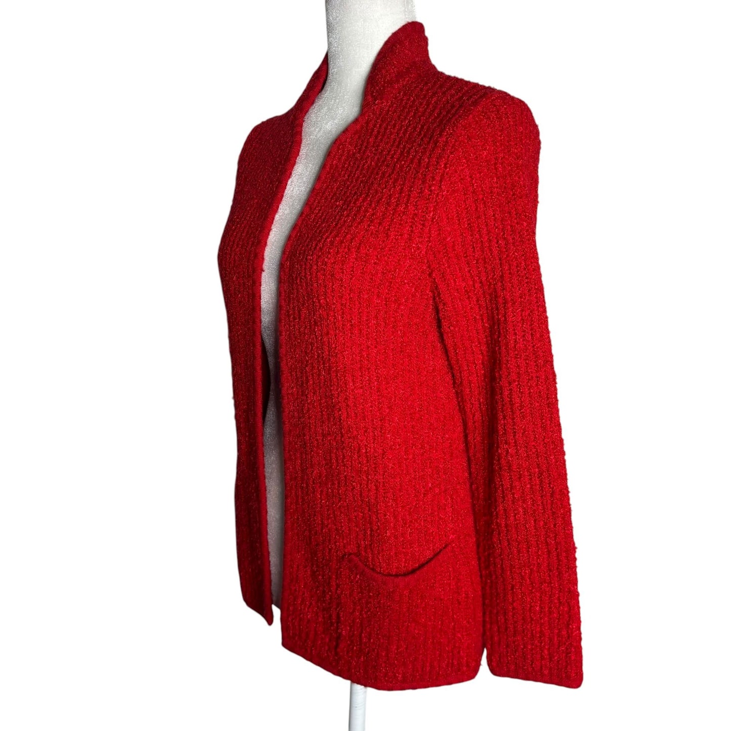 Vintage 90s Sideeffects Ribbed Open Front Cardigan Sweater S Red Acrylic