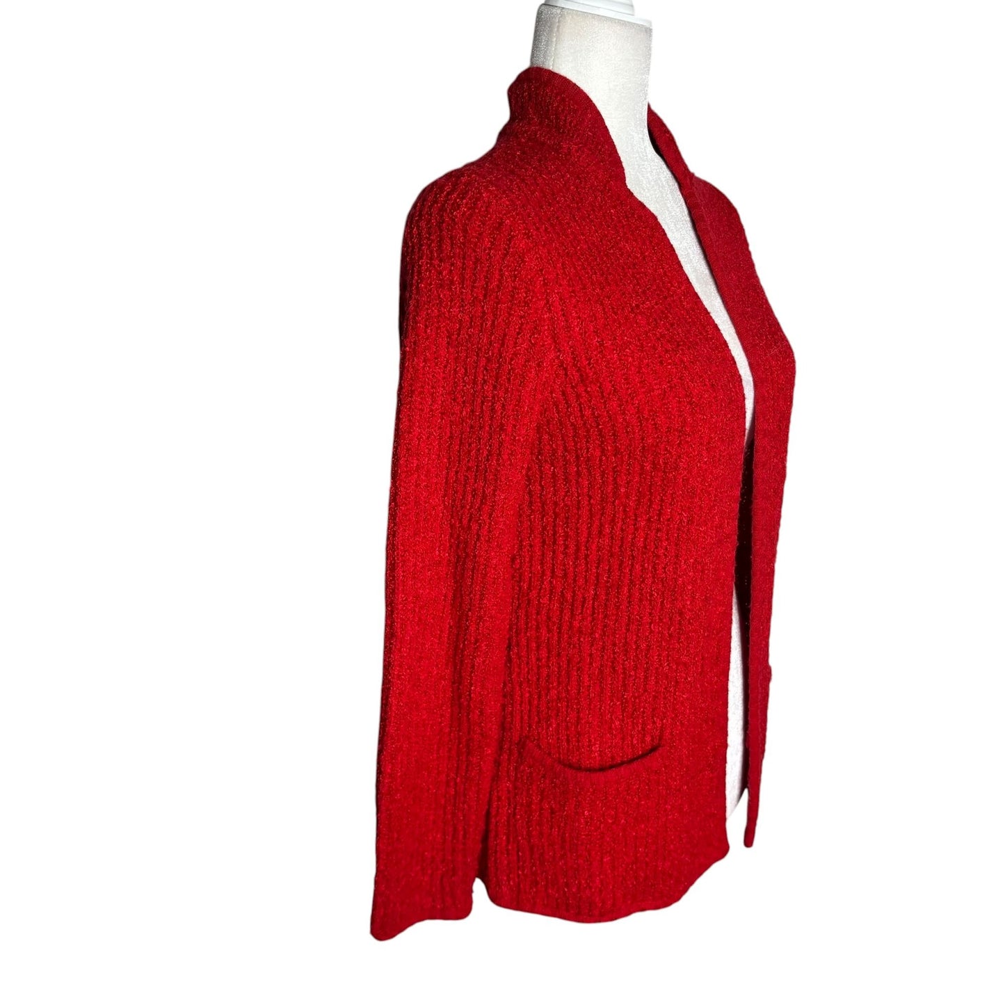 Vintage 90s Sideeffects Ribbed Open Front Cardigan Sweater S Red Acrylic