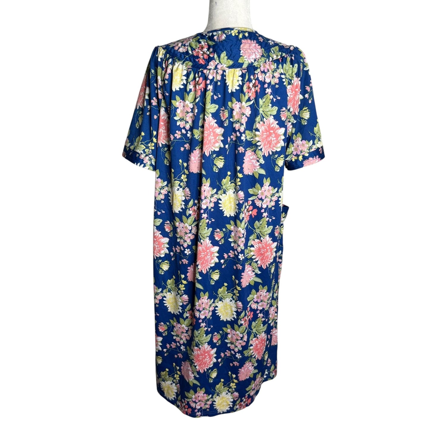 Anthony Richards Blue Floral Housecoat Pockets Medium Short Sleeve Lightweight