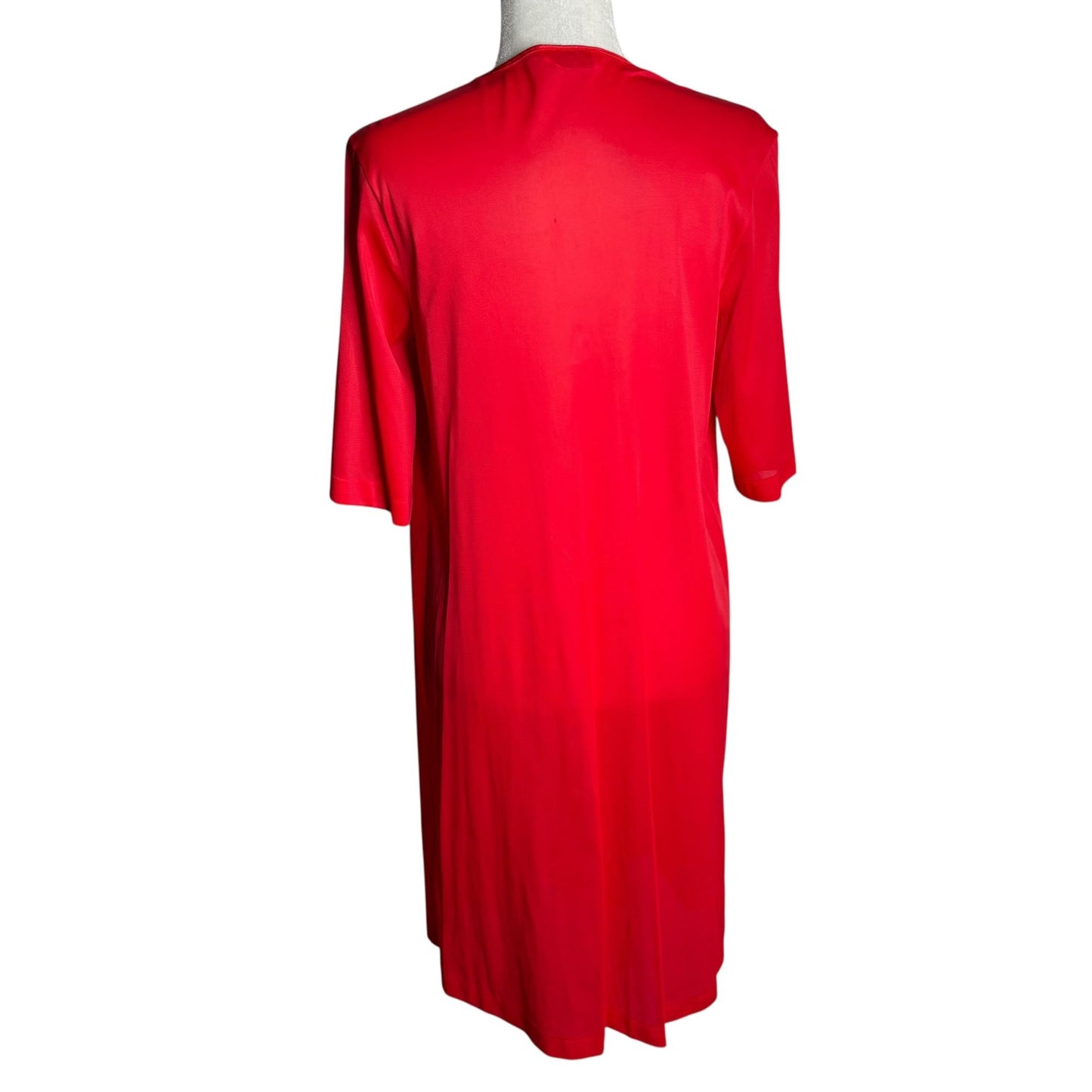 Vintage 80s Vassarette Red Nylon Button-Front Robe Nightgown Embroidered Collar