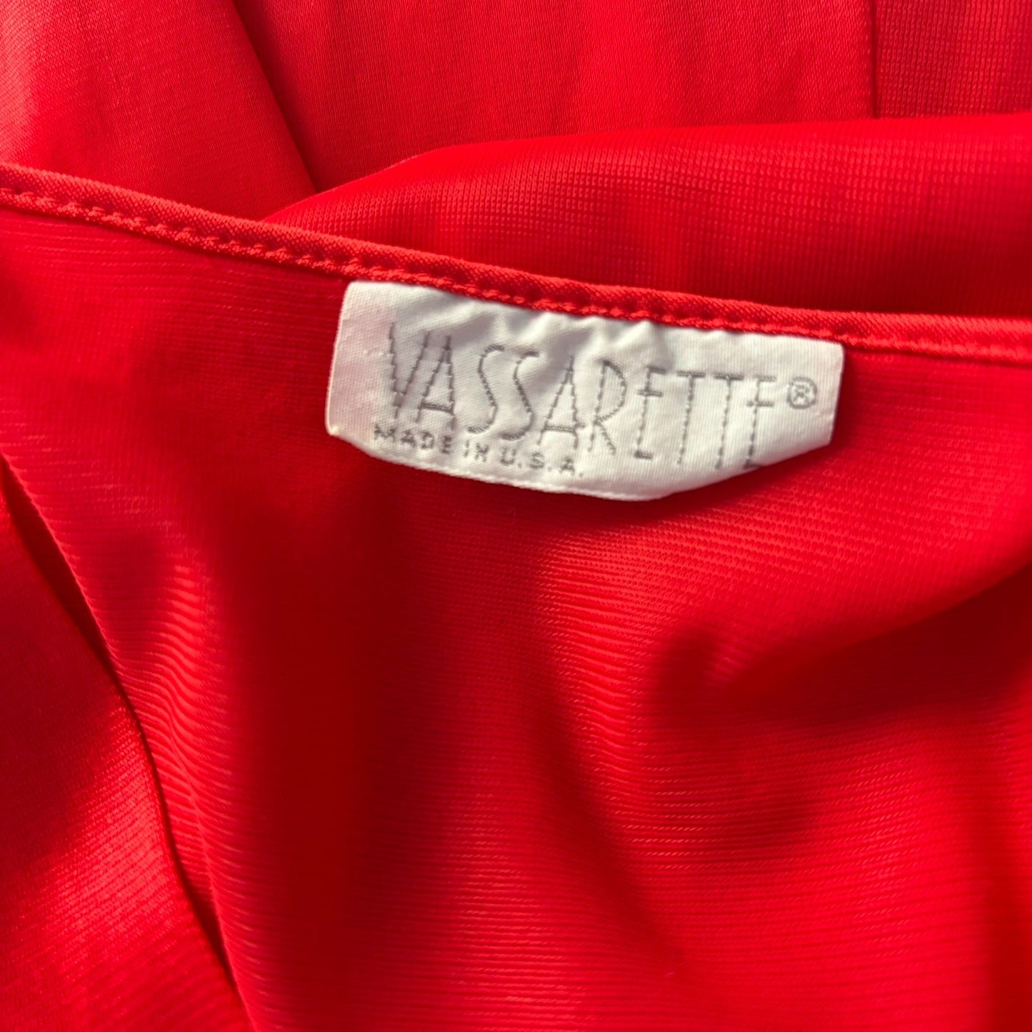 Vintage 80s Vassarette Red Nylon Button-Front Robe Nightgown Embroidered Collar