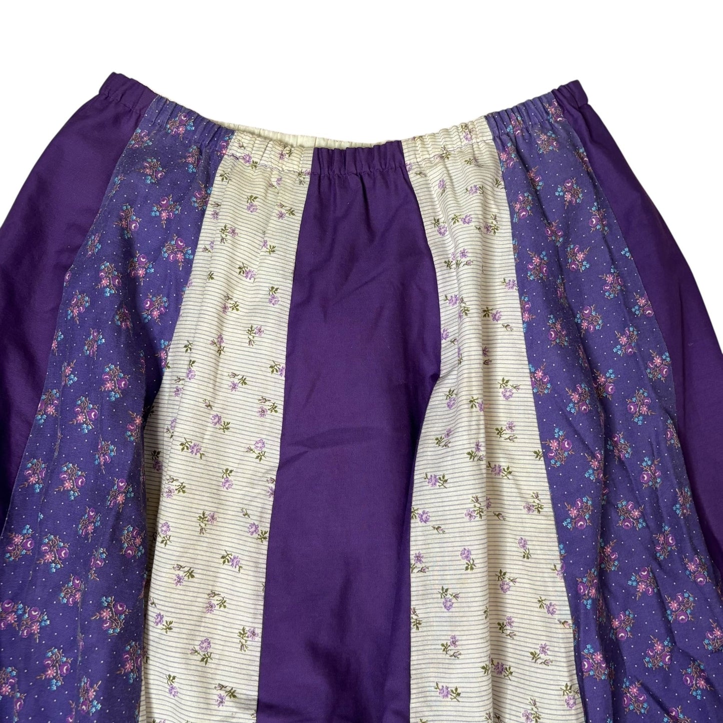 Vintage 80s Floral Prairie Skirt Lace Trim Medium Purple Patchwork Squaredancing