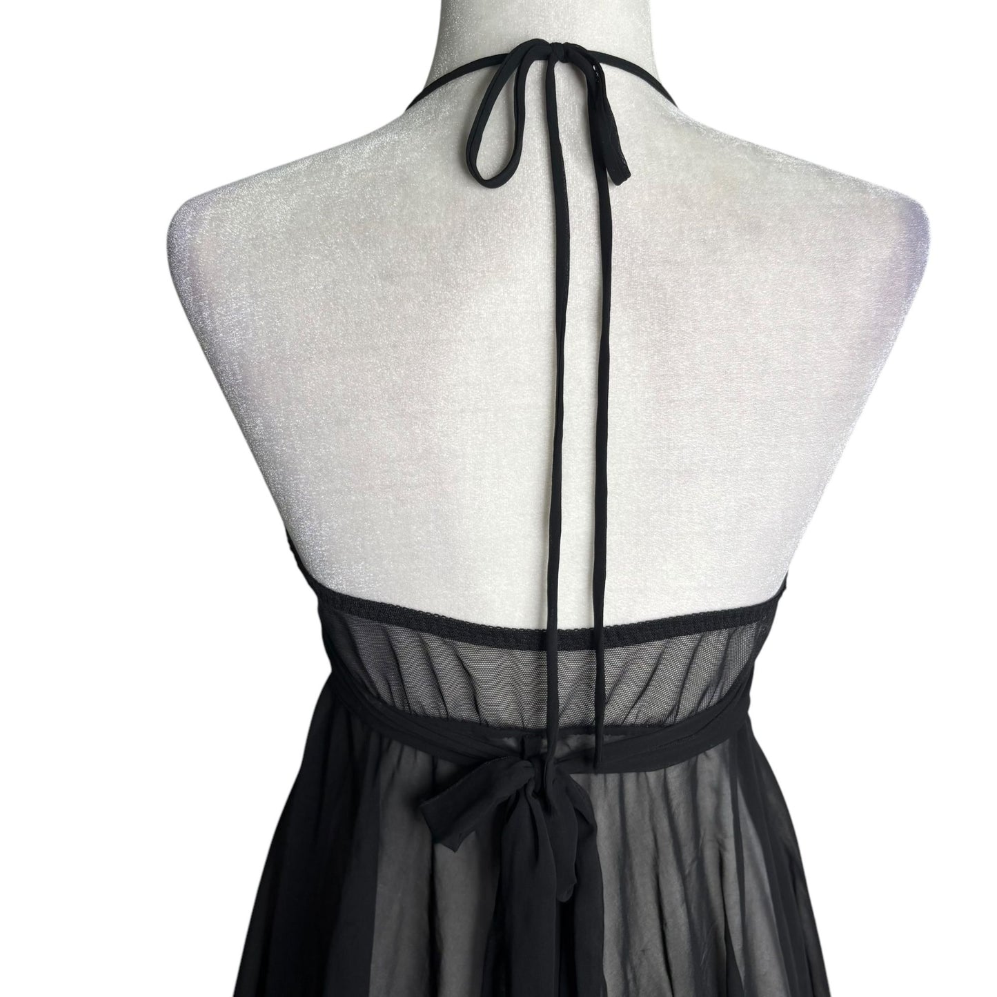 Sheer Black Lace Babydoll Lingerie With Halter Neck Tie Back Shirley M/L