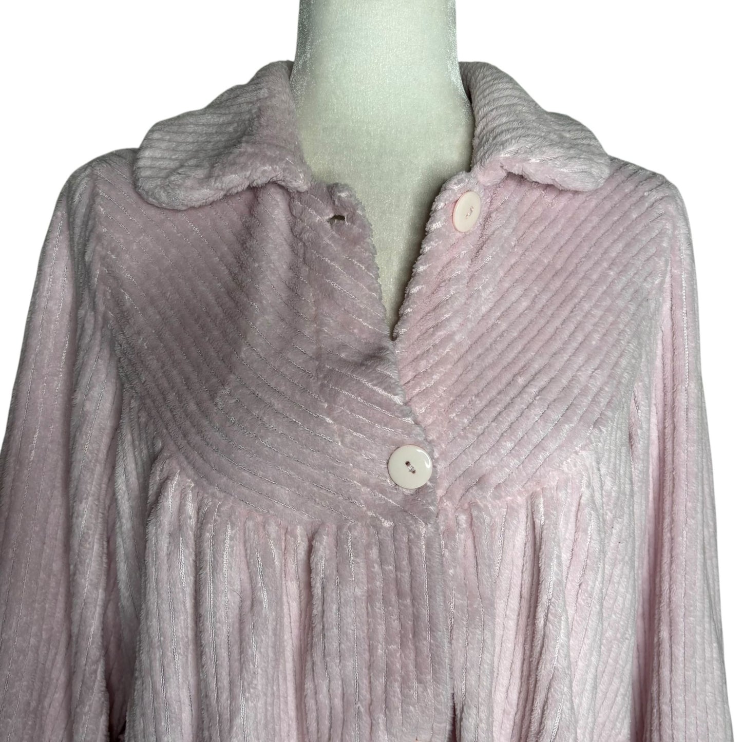 Vintage 90s Textured Fleece Button Up Jacket Medium Pink Pockets Sweater