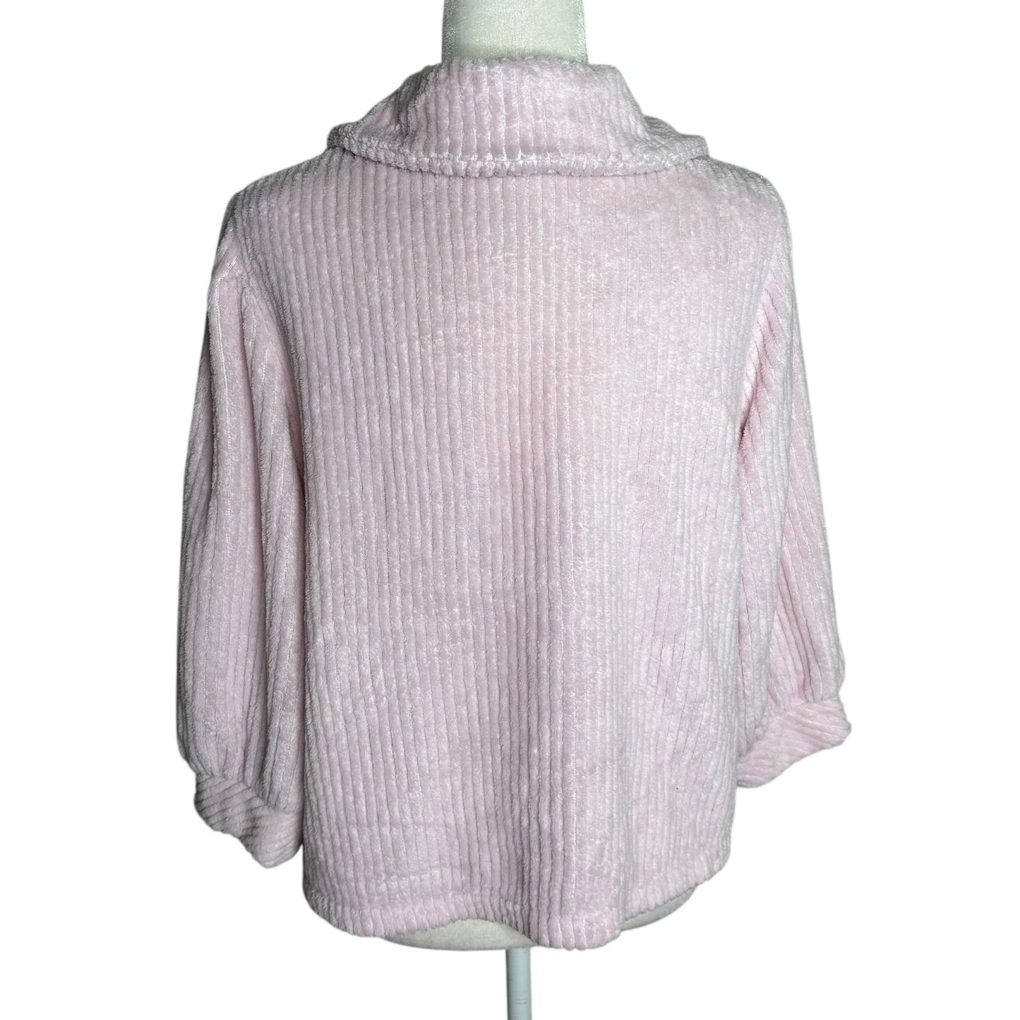 Vintage 90s Textured Fleece Button Up Jacket Medium Pink Pockets Sweater
