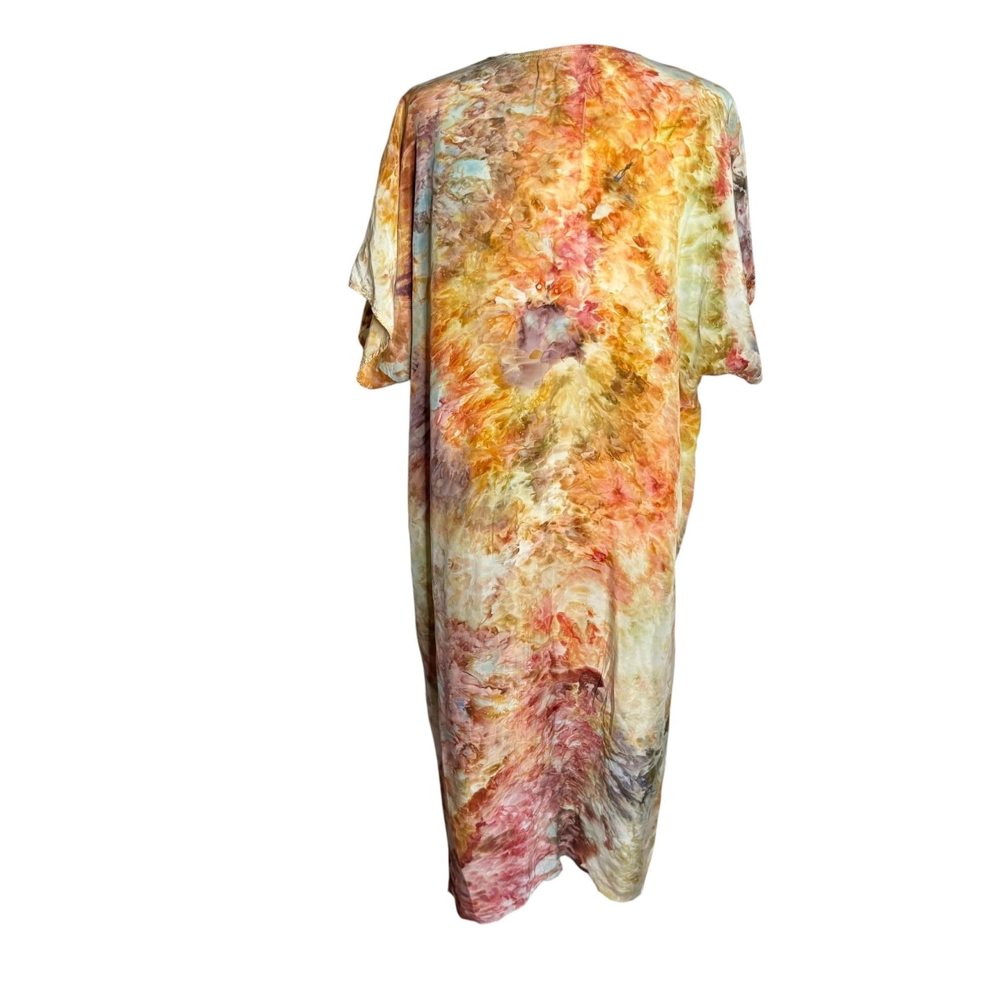 Peri Tie Dye Tunic Dress One Size Boho Caftan V Neck Short Sleeves Pockets